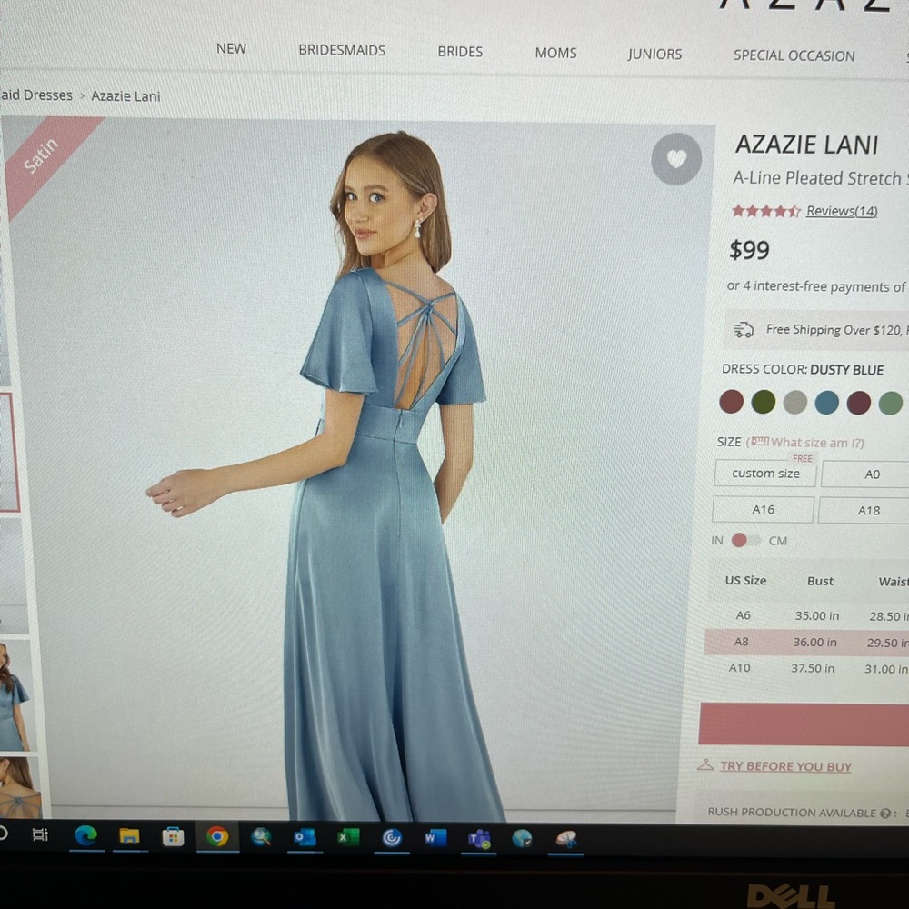 Azazie dusty blue satin bridesmaids dress